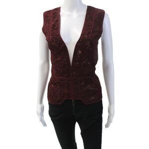 J. Mendel Women Brown V-Neck Sleeveless Tank Zip Back Polyester Size S